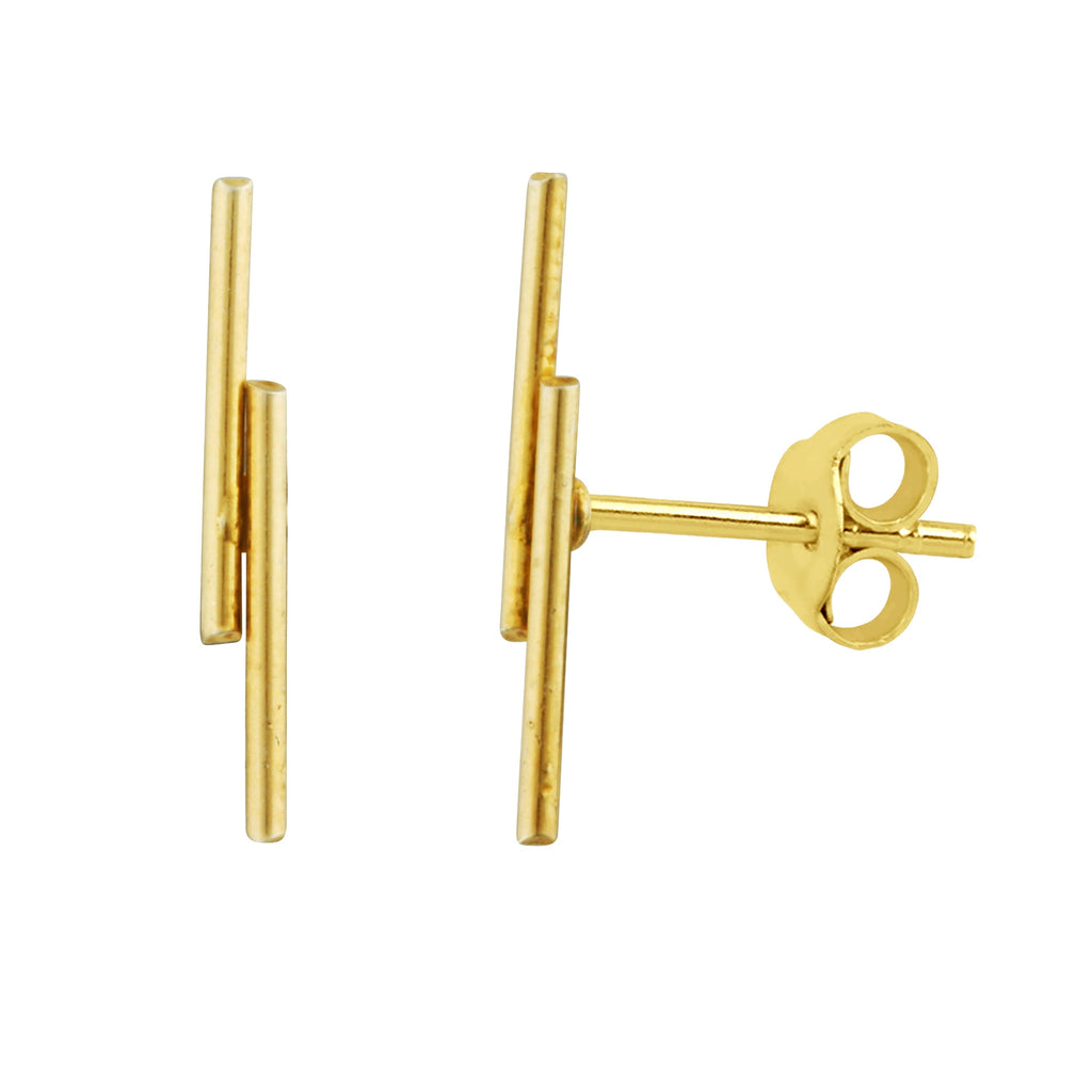 Boucles d'oreilles à tige double barre en argent sterling plaqué or