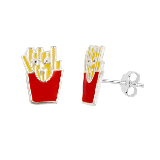 Boucles d'oreilles à tige en argent sterling et émail en forme de frites