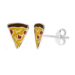 Boucles d'oreilles à tige en argent sterling et émail en forme de pizza