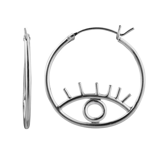 Boucles d'oreilles créoles en argent sterling avec œil ouvert de 27 mm