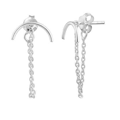 Boucles d'oreilles à tige en argent sterling avec chaîne à barre incurvée