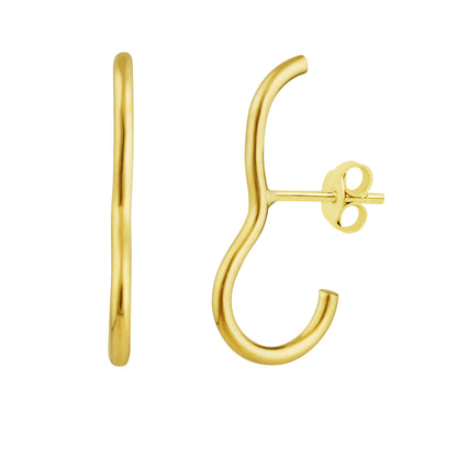 Boucles d'oreilles à tige en argent sterling plaqué or avec barre incurvée
