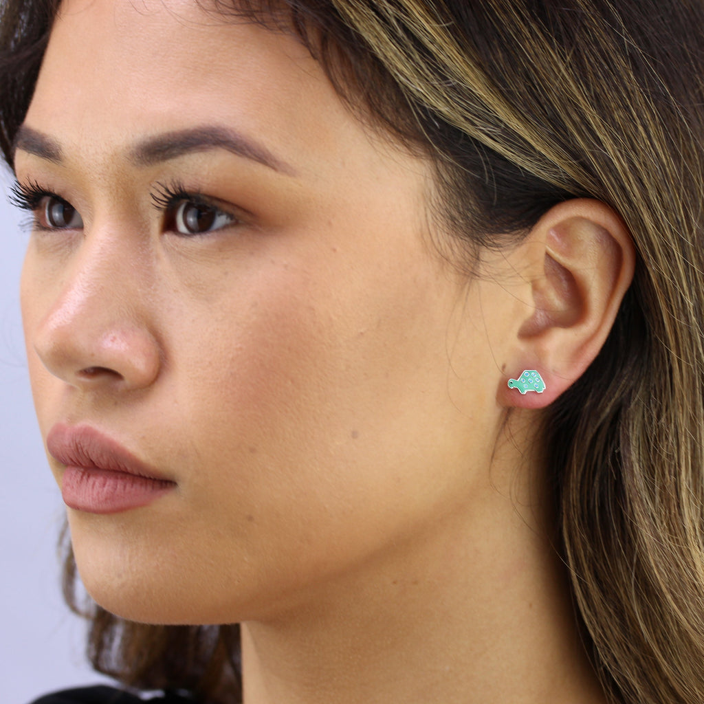 Boucles d'oreilles à tige tortue en argent sterling et émail