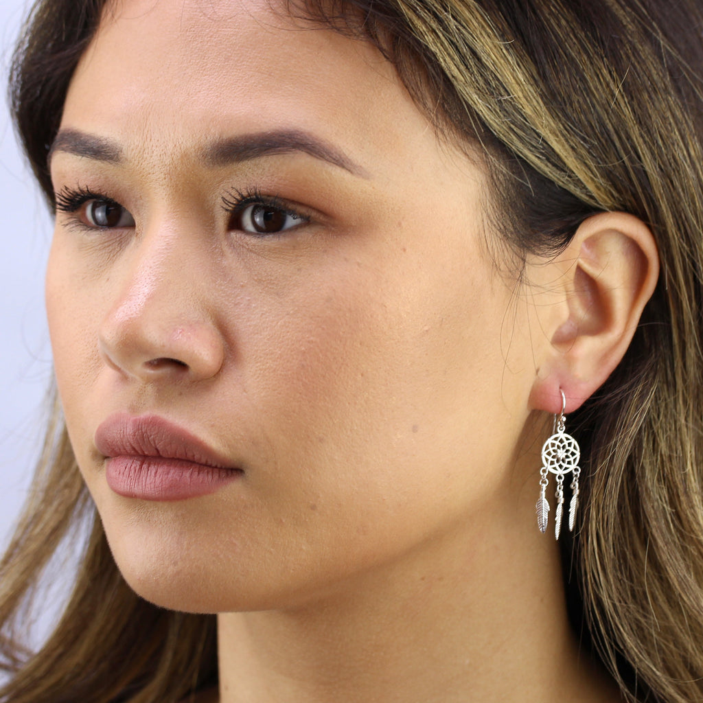 Boucles d'oreilles pendantes en argent sterling avec attrape-rêves