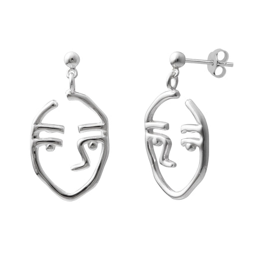 Boucles d'oreilles pendantes en argent sterling avec visage ouvert