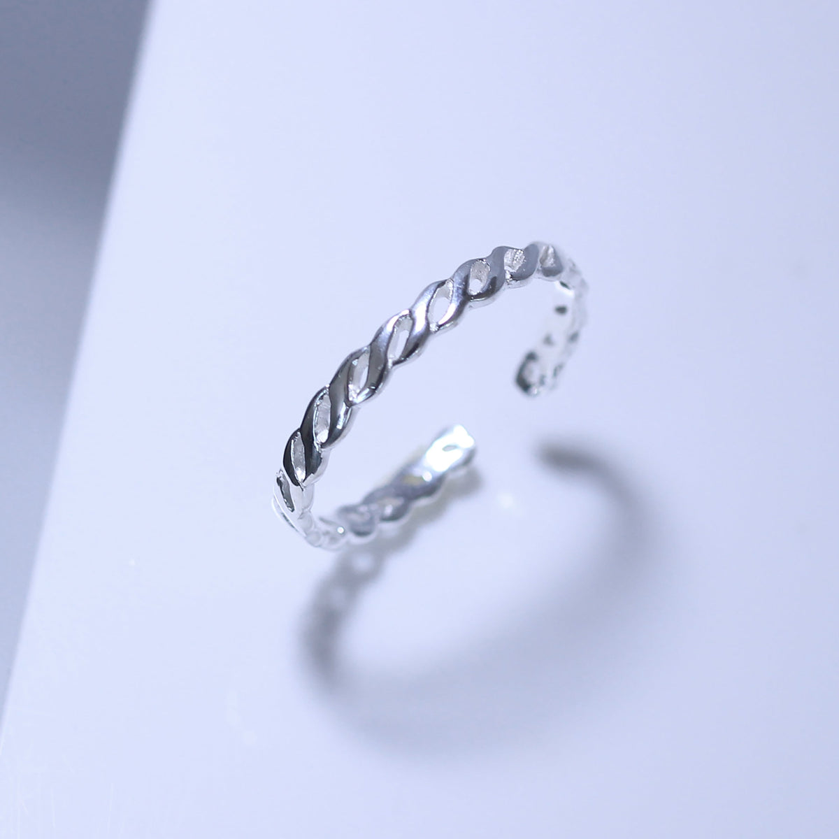 Bague ouverte réglable torsadée en argent sterling