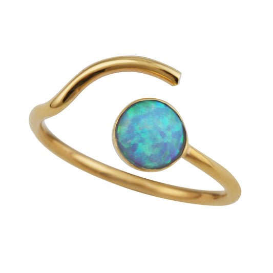 Bague ouverte réglable en argent sterling plaqué or avec fausse opale