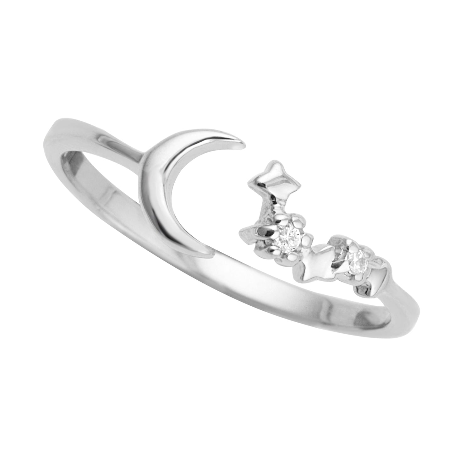 Bague ouverte réglable en argent sterling avec constellation de lune, d'étoile et de constellation