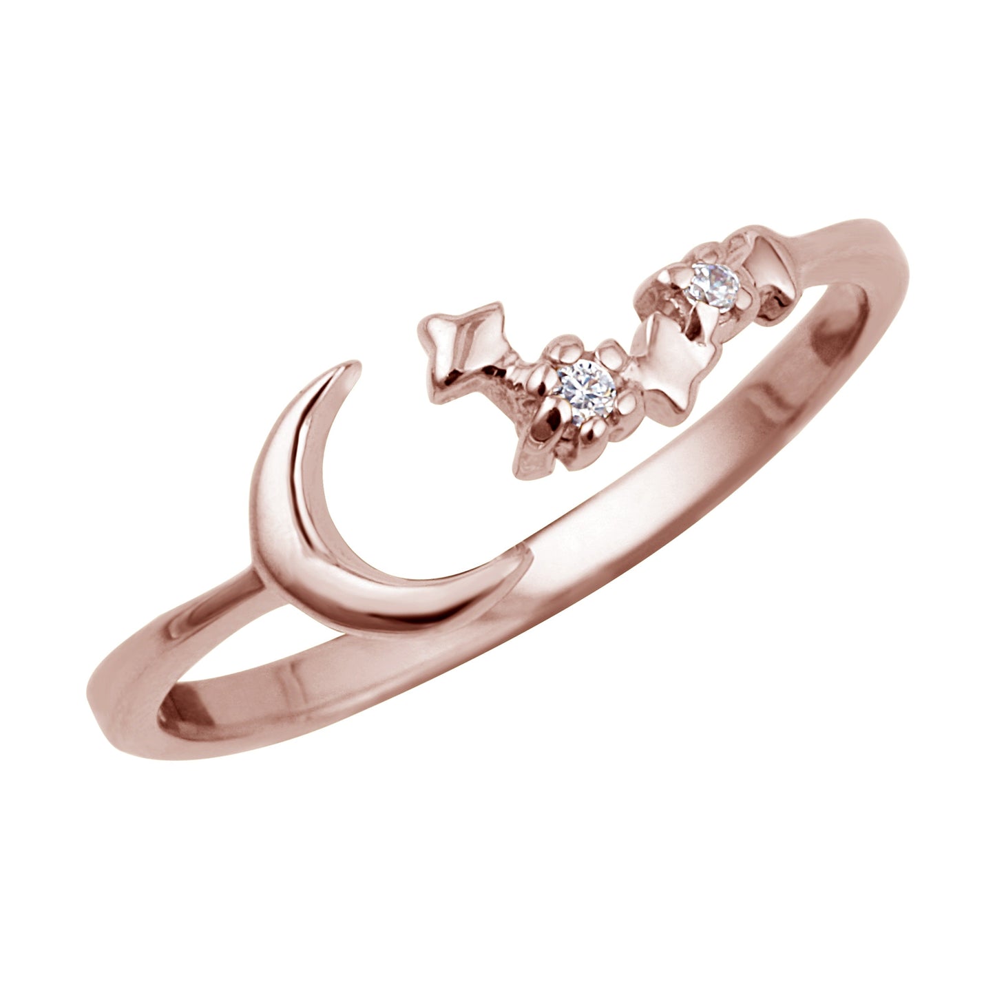 Bague ajustable en argent sterling plaqué or rose avec lune et étoile