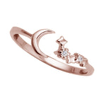 Bague ajustable en argent sterling plaqué or rose avec lune et étoile