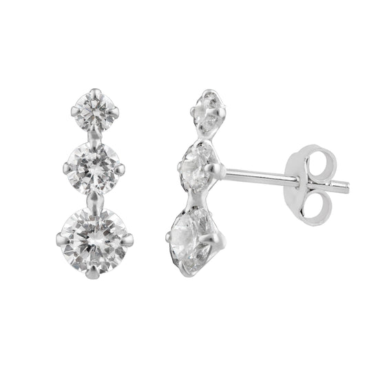 Boucles d'oreilles à tige en argent sterling avec triple oxyde de zirconium rond