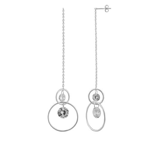Boucles d'oreilles pendantes en argent sterling avec double cercle en oxyde de zirconium