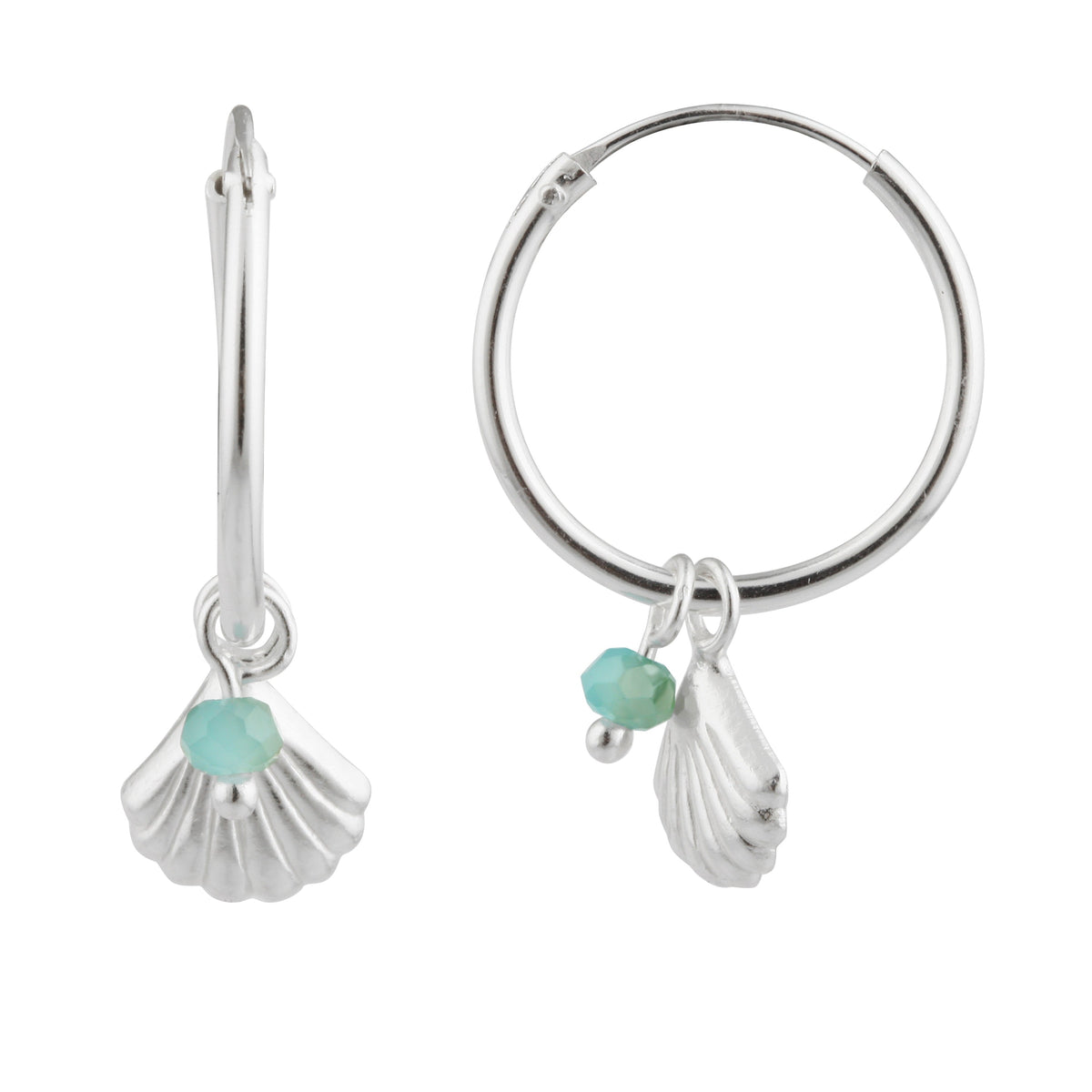 Boucles d'oreilles créoles en argent sterling avec breloque coquillage de 15 mm