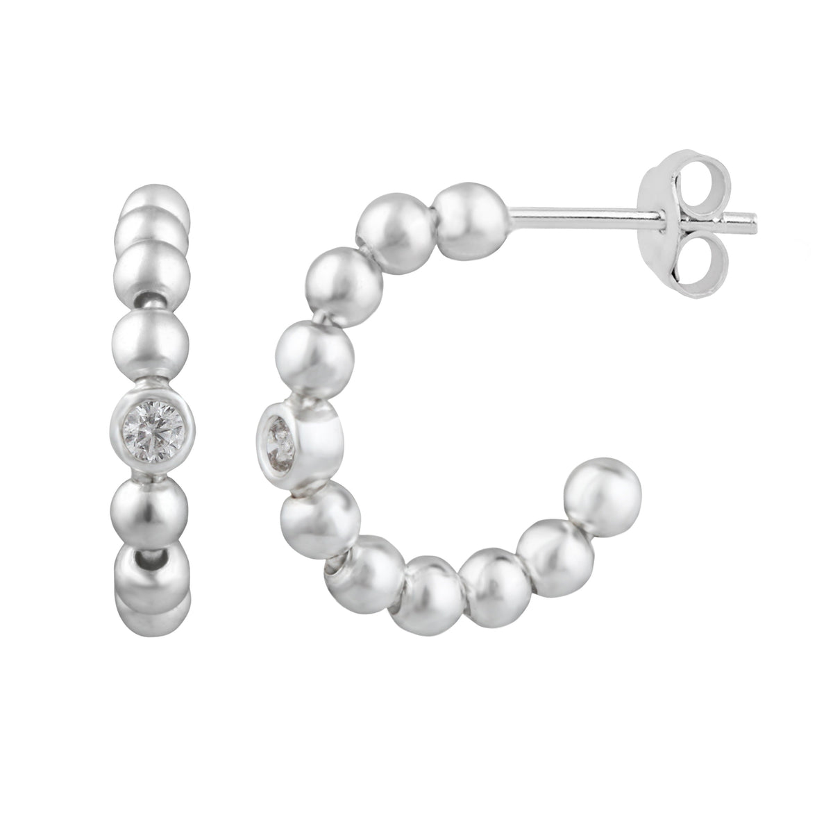 Boucles d'oreilles créoles ouvertes en argent sterling avec perles en oxyde de zirconium transparent