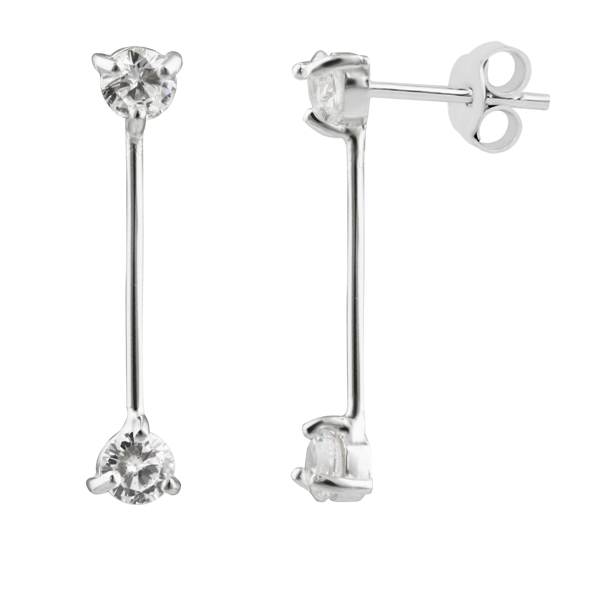 Boucles d'oreilles à tige en argent sterling avec double zircone cubique