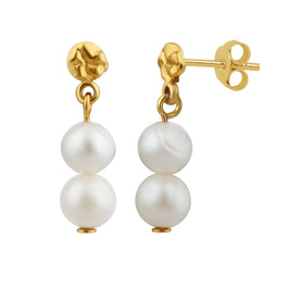 Boucles d'oreilles pendantes à double perle en argent sterling plaqué or