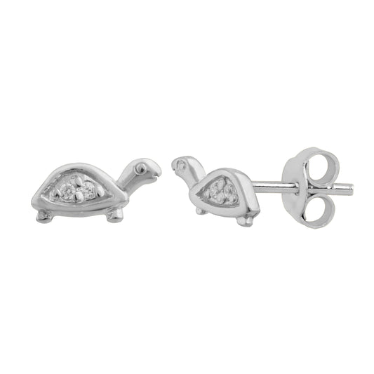 Boucles d'oreilles à tige tortue en argent sterling et zircone cubique transparent