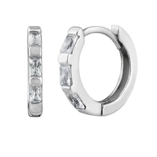 Boucles d'oreilles créoles en argent sterling avec zircones cubiques transparents de 12 mm