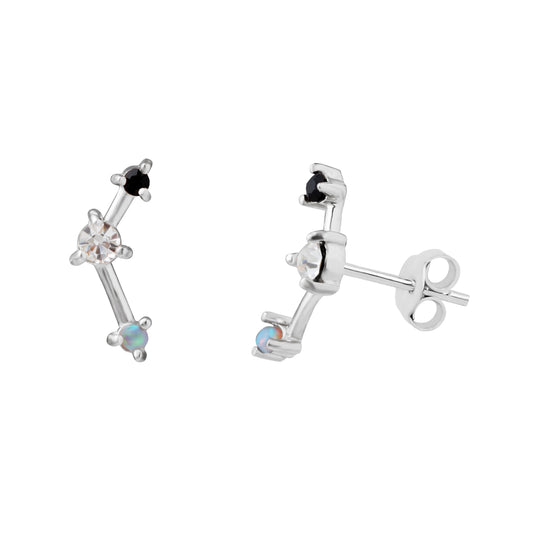 Boucles d'oreilles à tige en argent sterling avec triple zircone cubique et constellation
