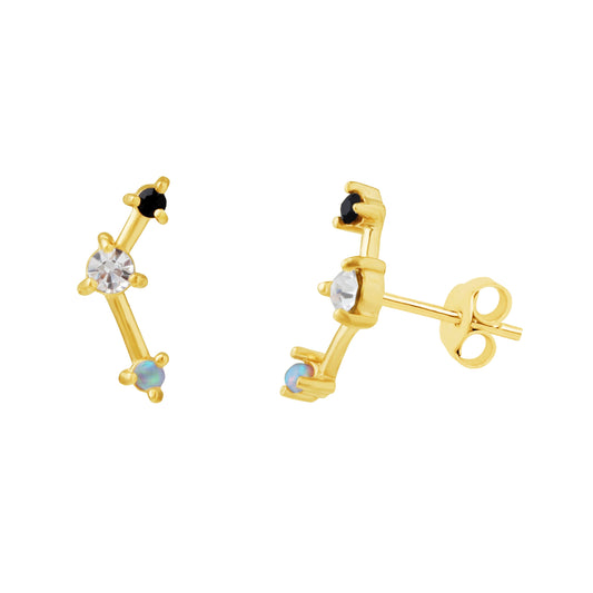 Boucles d'oreilles à tige en argent sterling plaqué or et zircones cubiques avec constellations