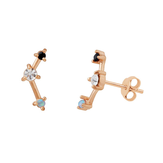 Boucles d'oreilles à tige en argent sterling plaqué or rose avec zircones cubiques et constellations