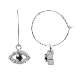 Boucles d'oreilles créoles en argent sterling avec breloque mauvais œil et zircone cubique de 15 mm