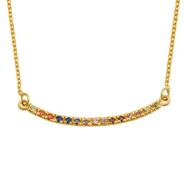 Collier en argent sterling plaqué or avec barre incurvée arc-en-ciel en zircone cubique