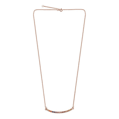 Collier en argent sterling plaqué or rose avec barre incurvée arc-en-ciel en zircone cubique