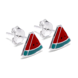 Boucles d'oreilles à tige en argent sterling et émail en forme de pastèque