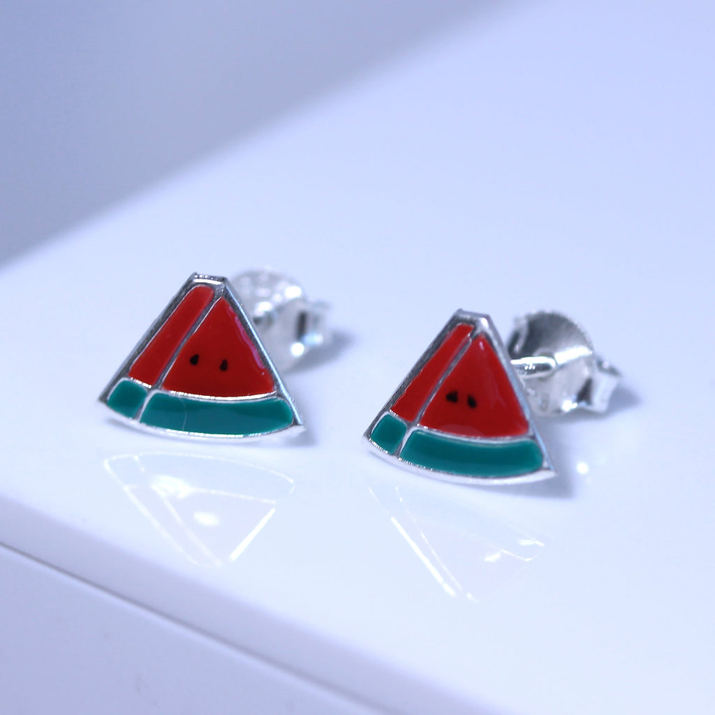 Boucles d'oreilles à tige en argent sterling et émail en forme de pastèque