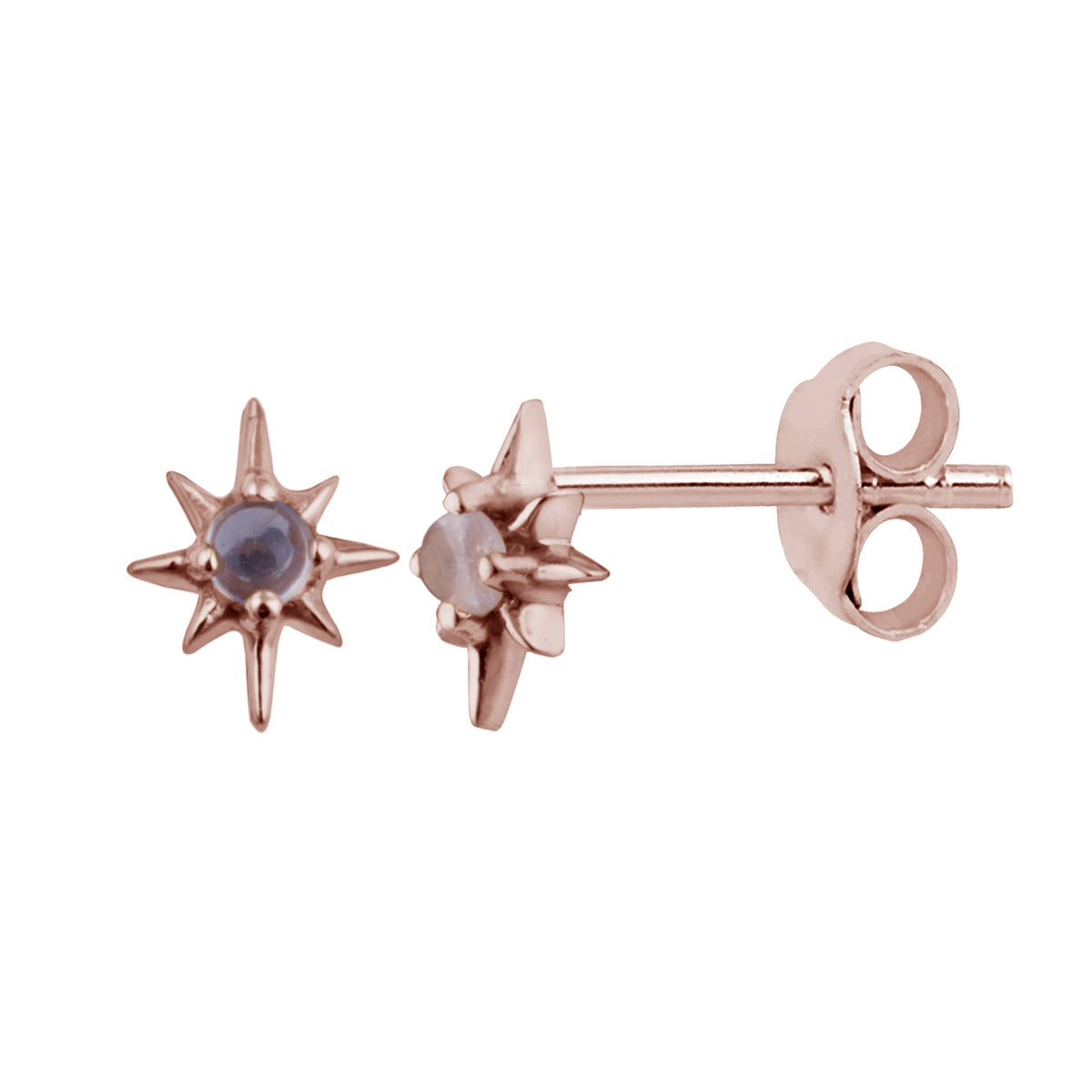 Boucles d'oreilles à tige en argent sterling plaqué or rose avec pierre de lune étoilée