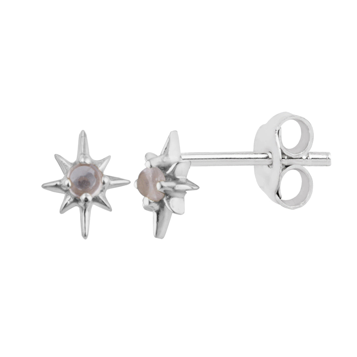Boucles d'oreilles à tige en argent sterling avec pierre de lune et étoile