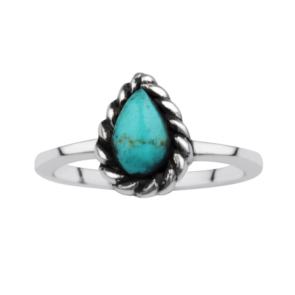 Bague ouverte en argent sterling avec turquoise oxydée en forme de larme