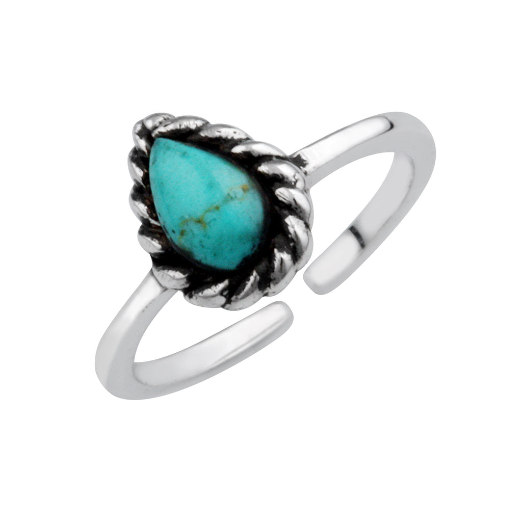 Bague ouverte en argent sterling avec turquoise oxydée en forme de larme