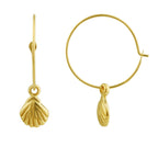 Boucles d'oreilles créoles en argent sterling plaqué or avec breloque coquillage de 16 mm