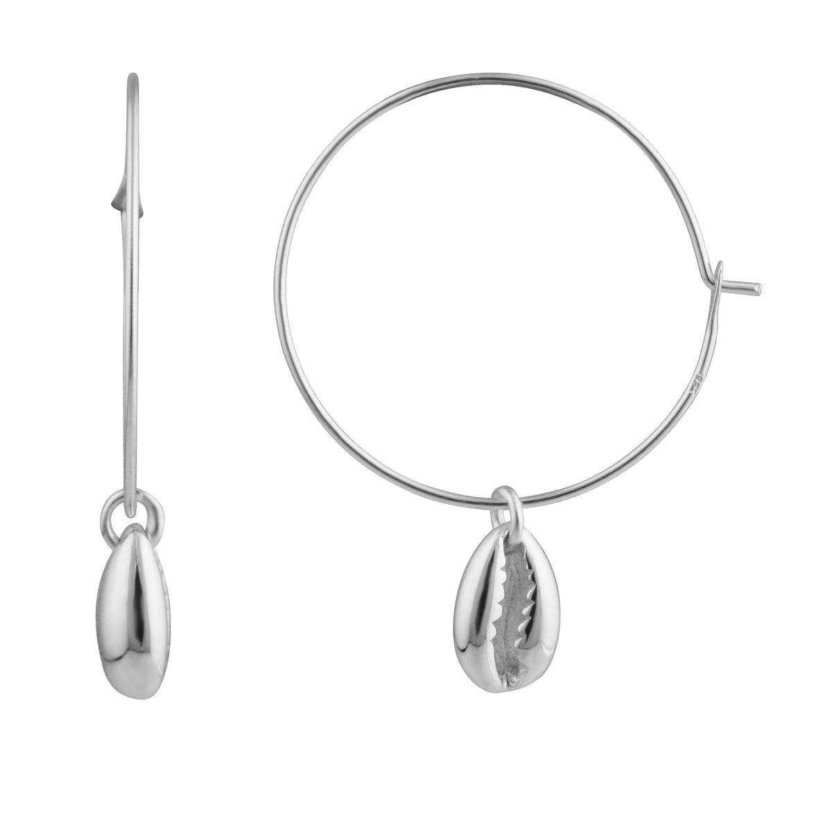 Boucles d'oreilles créoles en argent sterling avec breloque coquillage cauri de 16 mm