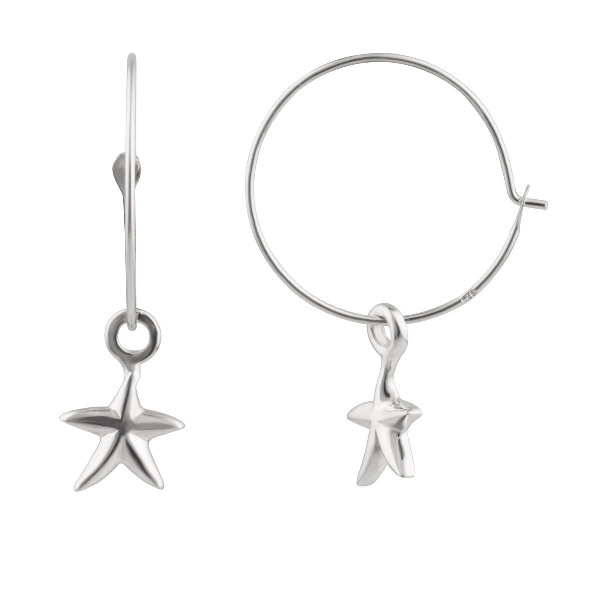 Boucles d'oreilles créoles en argent sterling avec breloque étoile de mer de 16 mm