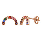 Boucles d'oreilles à tige arc-en-ciel en argent sterling plaqué or rose et zircones cubiques