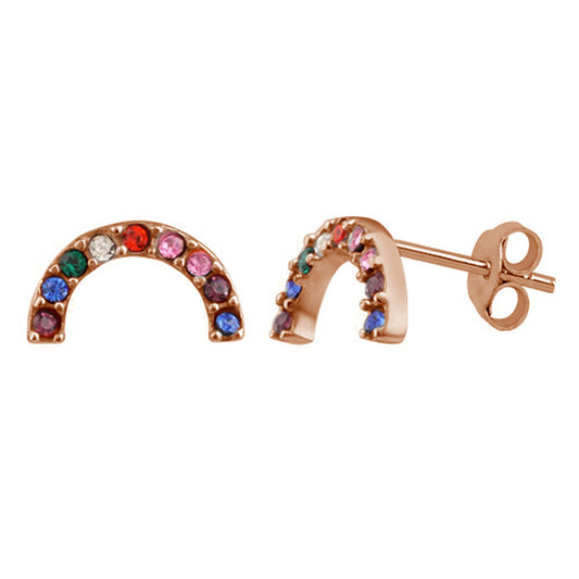 Boucles d'oreilles à tige arc-en-ciel en argent sterling plaqué or rose et zircones cubiques
