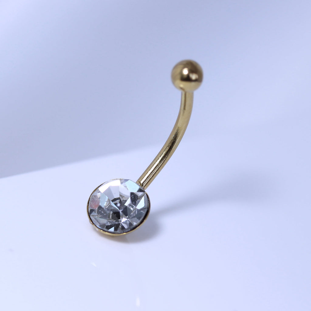 Piercing de nombril en argent sterling plaqué or et zircone cubique rond de 8 mm