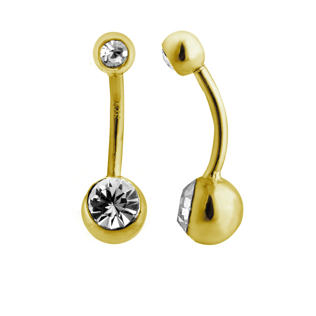 Piercing de nombril en argent sterling plaqué or avec double boule en zircone cubique