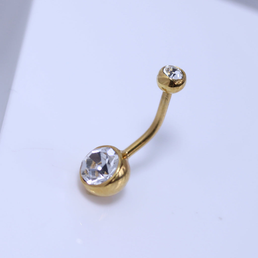 Piercing de nombril en argent sterling plaqué or avec double boule en zircone cubique