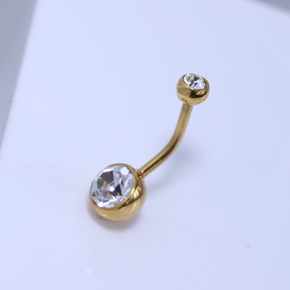 Piercing de nombril en argent sterling plaqué or avec double boule en zircone cubique