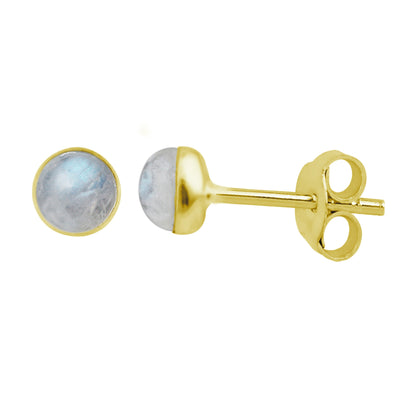 Boucles d'oreilles à tige en argent sterling plaqué or avec pierre de lune de 3 mm