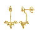 Boucles d'oreilles à tige en argent sterling plaqué or avec feuilles et zircones cubiques