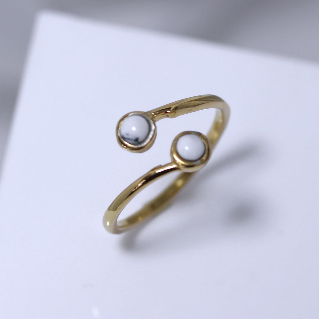 Bague ajustable en argent sterling plaqué or et fausse howlite
