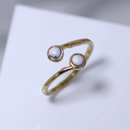 Bague ajustable en argent sterling plaqué or et fausse howlite