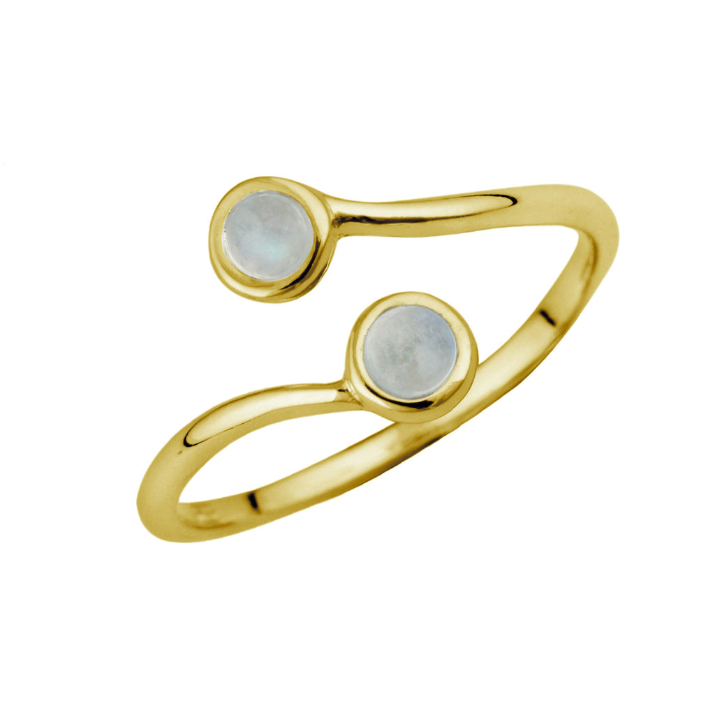 Bague ajustable en argent sterling plaqué or et pierre de lune