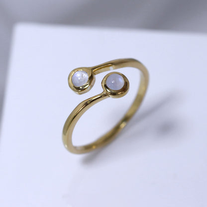 Bague ajustable en argent sterling plaqué or et pierre de lune