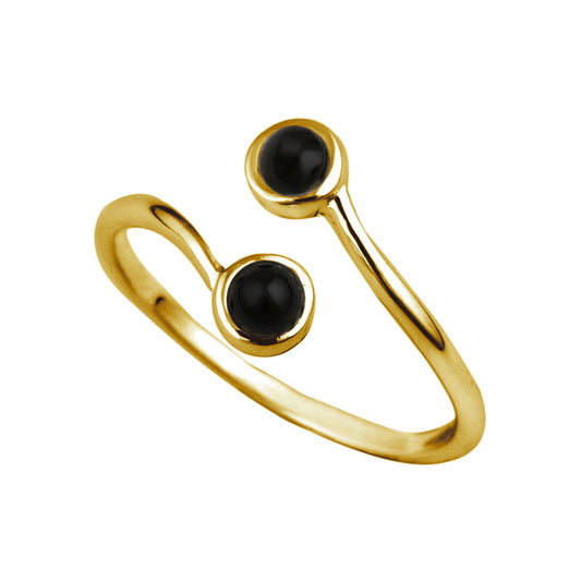 Bague ajustable en argent sterling plaqué or et faux onyx